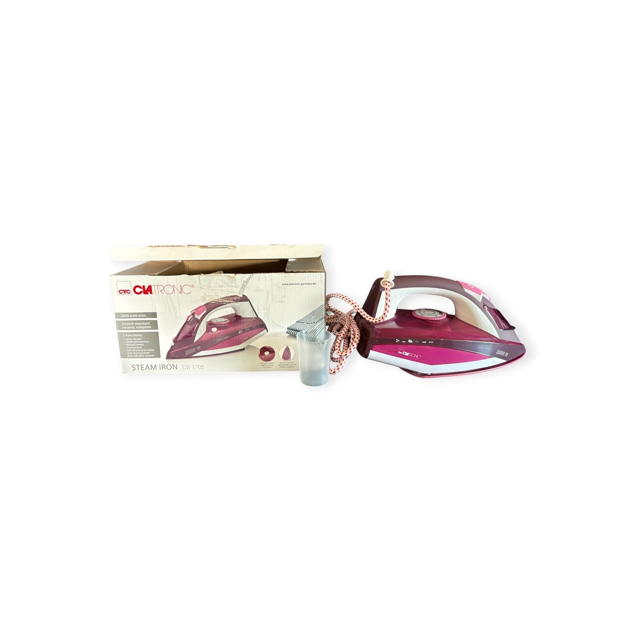 Clatronic DB 3705 stoomstrijkijzer 2600W, keramische zool, wit/rood — foto 1 van 4